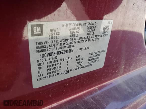 2014 Chevrolet Silverado 1500 LT с VIN 1GCVKREHXEZ290608, выставлен на аукционе Copart как лот 84590245 с пробегом 124 066 миль миль и Списание • Salvage title. История ставок и продаж доступна на DreamBid. Изображение 12.