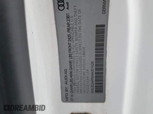 ✅ 2017 Audi A5 Sport • VIN: WAUD2AFR9HA001626 • Lot: 67472855. Wystawiony na Copart z przebiegiem 147 702 mil. Bezpłatny archiwum sprzedaży aukcyjnych z USA i szczegółowy raport historii pojazdu na DreamBid. Zdjęcie 12.