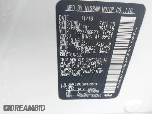 ✅ 2017 Infiniti QX80 • VIN: JN8AZ2NE0H9153659 • Lot: 42597149. Listed on IAAI with 81,515 mi. Free auction sales archive from the USA and detailed vehicle history report at DreamBid. Image 9.