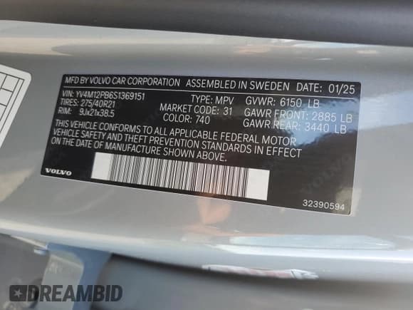 ✅ 2025 Volvo XC90 Plus • VIN: YV4M12PB6S1369151 • Lot: 68345705. Listed on Copart with 7,504 mi. Free auction sales archive from the USA and detailed vehicle history report at DreamBid. Image 14.