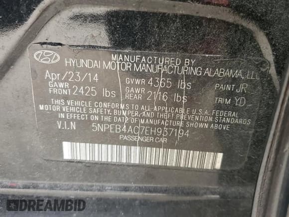 ✅ 2014 Hyundai Sonata GLS • VIN: 5NPEB4AC7EH937194 • Lot: 74495554. Listed on Copart with 135,810 mi. Free auction sales archive from the USA and detailed vehicle history report at DreamBid. Image 12.