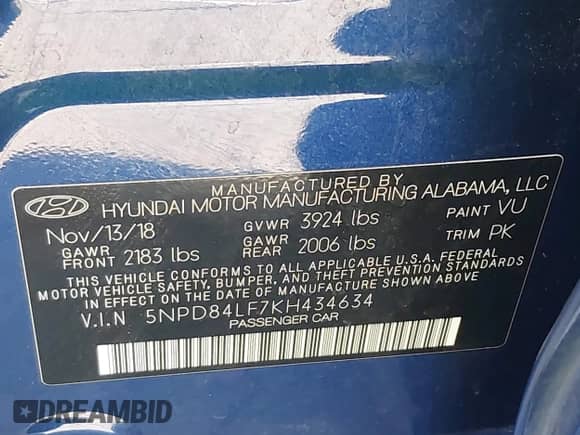 2019 Hyundai Elantra SEL z VIN 5NPD84LF7KH434634, wystawiony jako IAAI lot #43200937 z przebiegiem 76 488 mil mil oraz . Historia ofert i sprzedaży dostępna na DreamBid. Obrazek 9.