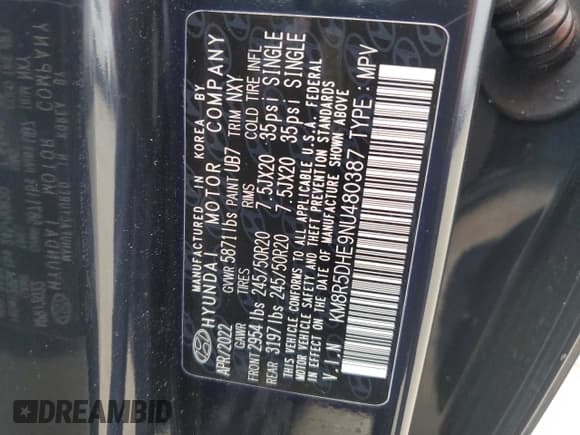 ✅ 2022 Hyundai Palisade Limited • VIN: KM8R5DHE9NU480387 • Лот: 85255694. Опубликован ранее на Copart с пробегом 33 807 миль. Бесплатный доступ к архиву аукционных продаж из США и подробный отчёт об истории автомобиля на DreamBid. Изображение 14.