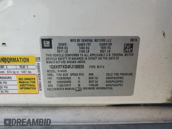 ✅ 2015 GMC Acadia Denali • VIN: 1GKKRTKD4FJ108838 • Lot: 82406195. Listed on Copart with 132,586 mi. Free auction sales archive from the USA and detailed vehicle history report at DreamBid. Image 13.