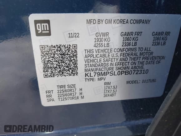 ✅ 2023 Chevrolet TrailBlazer LT • VIN: KL79MPSL0PB072310 • Лот: 43151552. Опубликован ранее на IAAI с пробегом 17 648 миль. Бесплатный доступ к архиву аукционных продаж из США и подробный отчёт об истории автомобиля на DreamBid. Изображение 9.