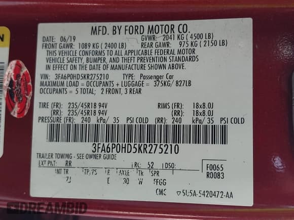 ✅ 2019 Ford Fusion SE • VIN: 3FA6P0HD5KR275210 • Lot: 43745554. Wystawiony na IAAI z przebiegiem 95 456 mil. Bezpłatny archiwum sprzedaży aukcyjnych z USA i szczegółowy raport historii pojazdu na DreamBid. Zdjęcie 9.