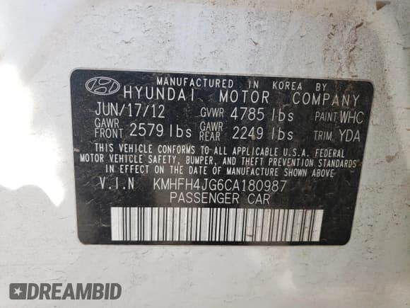 ✅ 2012 Hyundai Azera • VIN: KMHFH4JG6CA180987 • Лот: 55532395. Опубликован ранее на Copart с пробегом 205 508 миль. Бесплатный доступ к архиву аукционных продаж из США и подробный отчёт об истории автомобиля на DreamBid. Изображение 12.