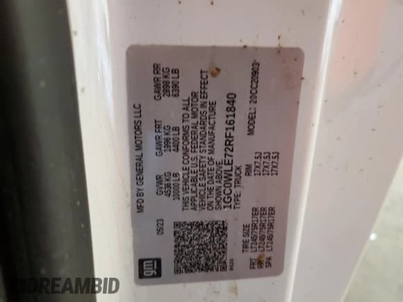 ✅ 2024 Chevrolet Silverado 2500HD Work Truck • VIN: 1GC0WLE72RF161840 • Лот: 65383375. Опубликован ранее на Copart с пробегом Не указан. Бесплатный доступ к архиву аукционных продаж из США и подробный отчёт об истории автомобиля на DreamBid. Изображение 12.