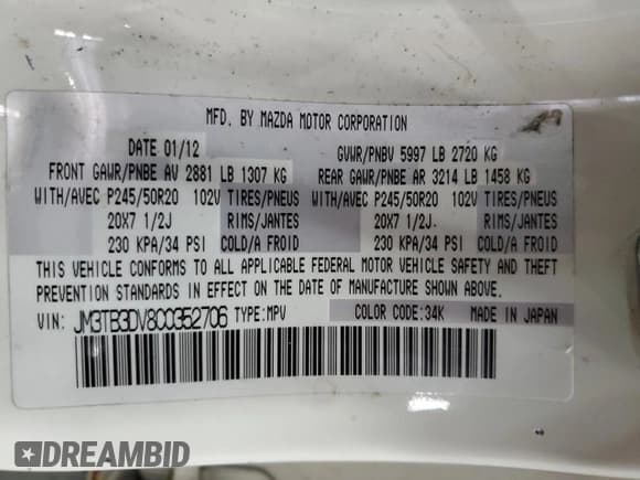 ✅ 2012 Mazda CX-9 Grand Touring • VIN: JM3TB3DV8C0352706 • Lot: 71443575. Wystawiony na Copart z przebiegiem 202 621 mil. Bezpłatny archiwum sprzedaży aukcyjnych z USA i szczegółowy raport historii pojazdu na DreamBid. Zdjęcie 13.