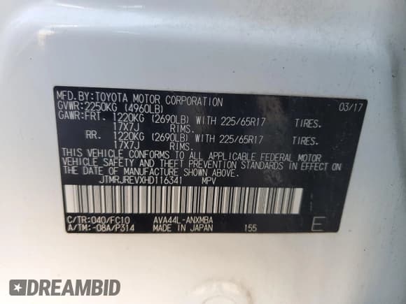 ✅ 2017 Toyota RAV4 XLE • VIN: JTMRJREVXHD116341 • Лот: 82283975. Опубликован ранее на Copart с пробегом 93 436 миль. Бесплатный доступ к архиву аукционных продаж из США и подробный отчёт об истории автомобиля на DreamBid. Изображение 12.