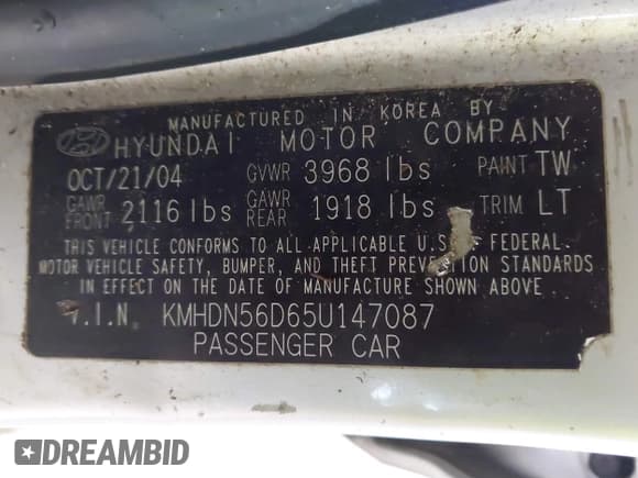 ✅ 2005 Hyundai Elantra GLS • VIN: KMHDN56D65U147087 • Lot: 41652391. Wystawiony na IAAI z przebiegiem 151 246 mil. Bezpłatny archiwum sprzedaży aukcyjnych z USA i szczegółowy raport historii pojazdu na DreamBid. Zdjęcie 9.