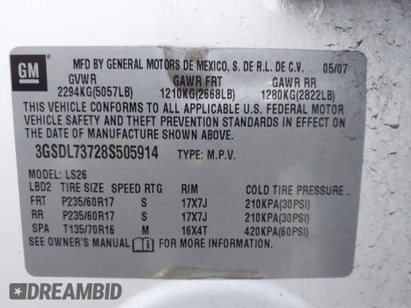 ✅ 2008 Saturn VUE XR • VIN: 3GSDL73728S505914 • Lot: 42897978. Wystawiony na IAAI z przebiegiem 215 931 mil. Bezpłatny archiwum sprzedaży aukcyjnych z USA i szczegółowy raport historii pojazdu na DreamBid. Zdjęcie 9.