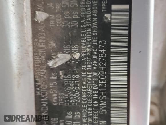 ✅ 2009 Hyundai Santa Fe Limited • VIN: 5NMSH13E09H278473 • Lot: 81000944. Listed on Copart with 162,371 mi. Free auction sales archive from the USA and detailed vehicle history report at DreamBid. Image 13.