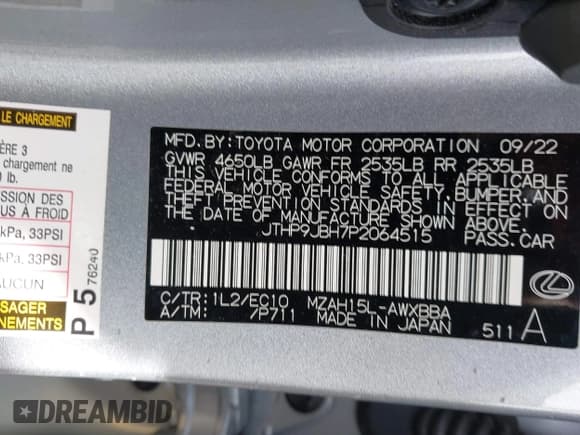 ✅ 2023 Lexus UX 250h Premium • VIN: JTHP9JBH7P2064515 • Lot: 43382117. Listed on IAAI with 32,348 mi. Free auction sales archive from the USA and detailed vehicle history report at DreamBid. Image 9.