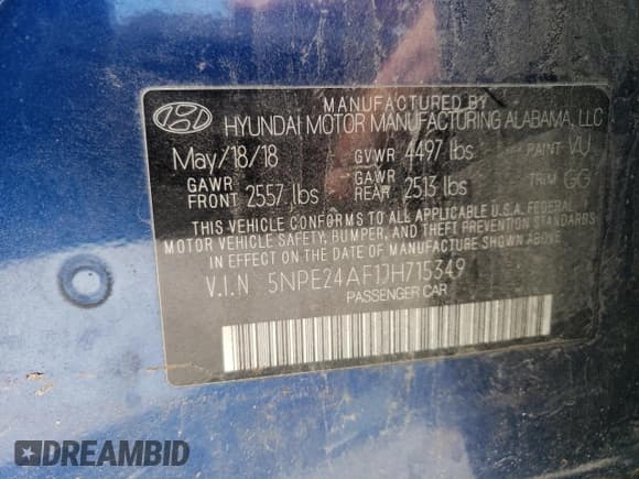 ✅ 2018 Hyundai Sonata SE • VIN: 5NPE24AF1JH715349 • Lot: 51345283. Listed on Copart with 66,712 mi. Free auction sales archive from the USA and detailed vehicle history report at DreamBid. Image 12.