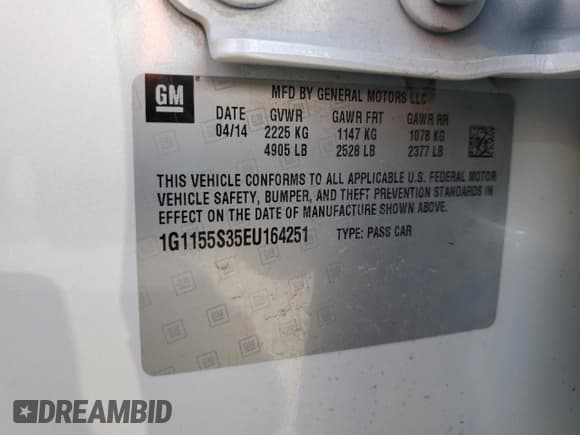 ✅ 2014 Chevrolet Impala LTZ • VIN: 1G1155S35EU164251 • Лот: 66174034. Опубликован ранее на Copart с пробегом 106 827 миль. Бесплатный доступ к архиву аукционных продаж из США и подробный отчёт об истории автомобиля на DreamBid. Изображение 14.