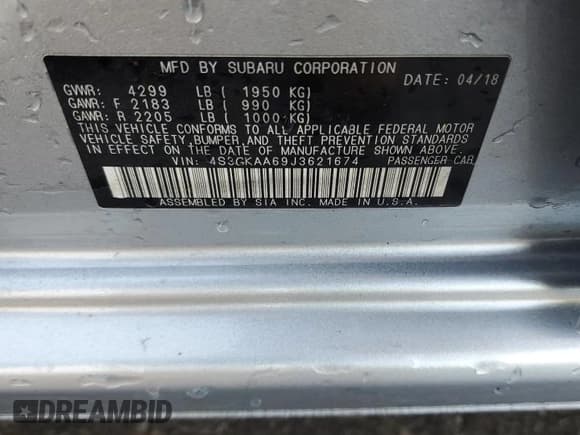 ✅ 2018 Subaru Impreza • VIN: 4S3GKAA69J3621674 • Lot: 70895575. Listed on Copart with 49,608 mi. Free auction sales archive from the USA and detailed vehicle history report at DreamBid. Image 12.