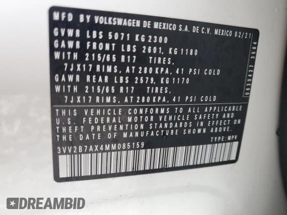 ✅ 2021 Volkswagen Tiguan SE • VIN: 3VV2B7AX4MM085159 • Lot: 84725305. Wystawiony na Copart z przebiegiem 61 203 mil. Bezpłatny archiwum sprzedaży aukcyjnych z USA i szczegółowy raport historii pojazdu na DreamBid. Zdjęcie 13.