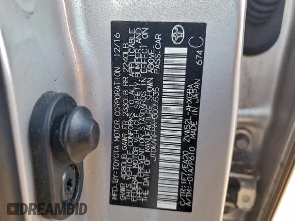 ✅ 2017 Toyota Prius Premium • VIN: JTDKARFP6H3005535 • Lot: 96273575. Listed on Copart with 138,009 mi. Free auction sales archive from the USA and detailed vehicle history report at DreamBid. Image 12.