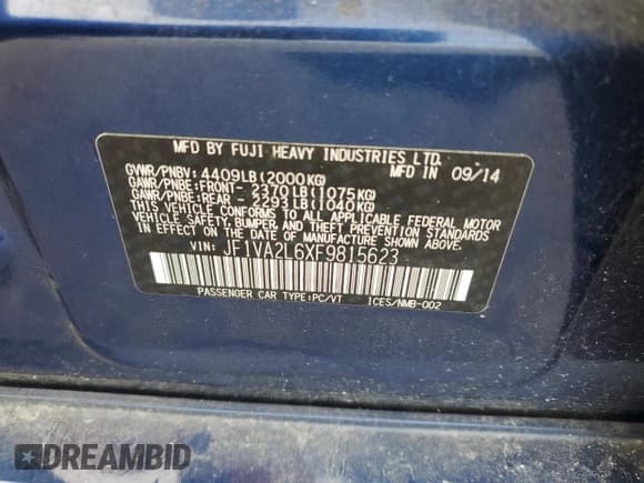 ✅ 2015 Subaru WRX STI • VIN: JF1VA2L6XF9815623 • Lot: 66858085. Listed on Copart with 148,088 mi. Free auction sales archive from the USA and detailed vehicle history report at DreamBid. Image 12.