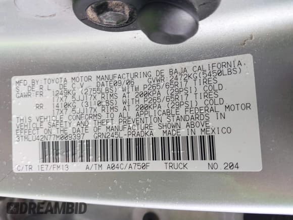 ✅ 2007 Toyota Tacoma • VIN: 3TMLU42N77M009397 • Лот: 41805139. Опубликован ранее на IAAI с пробегом 256 744 миль. Бесплатный доступ к архиву аукционных продаж из США и подробный отчёт об истории автомобиля на DreamBid. Изображение 9.