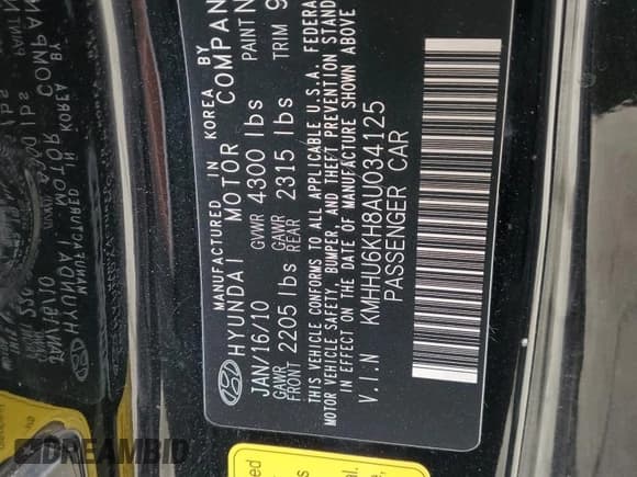 ✅ 2010 Hyundai Genesis Coupe Grand Touring • VIN: KMHHU6KH8AU034125 • Lot: 56064075. Listed on Copart with 100,466 mi. Free auction sales archive from the USA and detailed vehicle history report at DreamBid. Image 12.