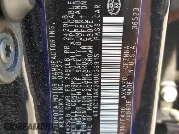 ✅ 2022 Toyota Camry LE • VIN: 4T1C11AK2NU036915 • Lot: 93386395. Wystawiony na Copart z przebiegiem 27 779 mil. Bezpłatny archiwum sprzedaży aukcyjnych z USA i szczegółowy raport historii pojazdu na DreamBid. Zdjęcie 13.