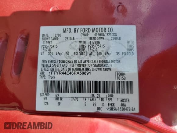 ✅ 2006 Ford Ranger STX • VIN: 1FTYR44E46PA50891 • Lot: 84252365. Listed on Copart with 209,164 mi. Free auction sales archive from the USA and detailed vehicle history report at DreamBid. Image 13.