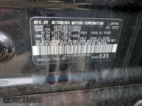 ✅ 2024 Mitsubishi Eclipse Cross ES • VIN: JA4ATUAA2RZ005262 • Лот: 54144135. Опубликован ранее на Copart с пробегом 25 660 миль. Бесплатный доступ к архиву аукционных продаж из США и подробный отчёт об истории автомобиля на DreamBid. Изображение 13.