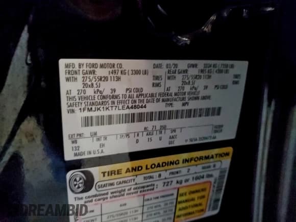 ✅ 2020 Ford Expedition Max Limited • VIN: 1FMJK1KT7LEA48044 • Лот: 95559245. Опубликован ранее на Copart с пробегом 208 781 миль. Бесплатный доступ к архиву аукционных продаж из США и подробный отчёт об истории автомобиля на DreamBid. Изображение 14.