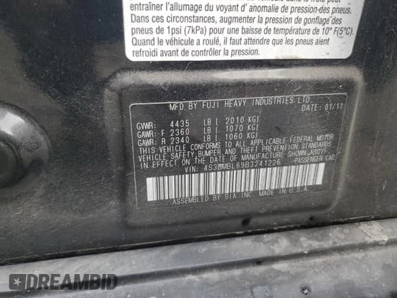 ✅ 2011 Subaru Legacy Limited Power Moon • VIN: 4S3BMBL69B3241226 • Lot: 81789825. Listed on Copart with Not provided. Free auction sales archive from the USA and detailed vehicle history report at DreamBid. Image 12.