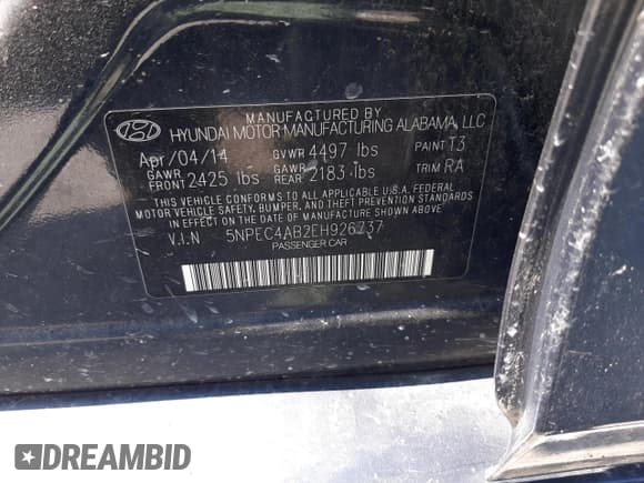 ✅ 2014 Hyundai Sonata Limited • VIN: 5NPEC4AB2EH926737 • Lot: 68716194. Listed on Copart with 70,161 mi. Free auction sales archive from the USA and detailed vehicle history report at DreamBid. Image 12.