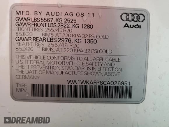 ✅ 2012 Audi Q5 Prestige • VIN: WA1WKAFP6CA026951 • Lot: 89696595. Listed on Copart with 108,182 mi. Free auction sales archive from the USA and detailed vehicle history report at DreamBid. Image 13.