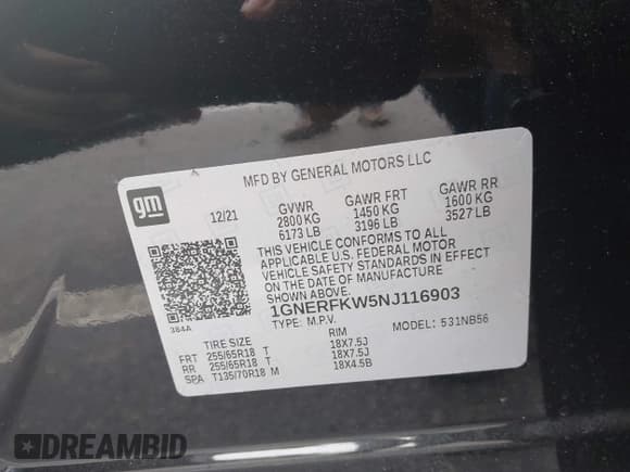 ✅ 2022 Chevrolet Traverse LS • VIN: 1GNERFKW5NJ116903 • Lot: 43636692. Listed on IAAI with 58,451 mi. Free auction sales archive from the USA and detailed vehicle history report at DreamBid. Image 9.