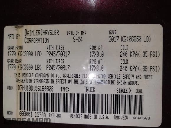 ✅ 2005 Dodge 1500 SLT • VIN: 1D7HU18D15S160328 • Lot: 43679243. Listed on IAAI with Not provided. Free auction sales archive from the USA and detailed vehicle history report at DreamBid. Image 9.