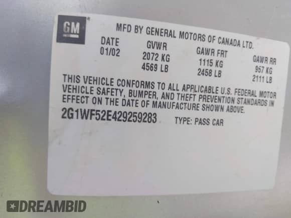 2002 Chevrolet Impala z VIN 2G1WF52E429259283, wystawiony jako IAAI lot #43578218 z przebiegiem 151 830 mil mil oraz . Historia ofert i sprzedaży dostępna na DreamBid. Obrazek 9.