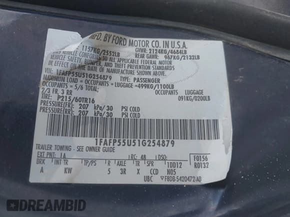 ✅ 2001 Ford Taurus SES • VIN: 1FAFP55U51G254879 • Лот: 43621749. Опубликован ранее на IAAI с пробегом 142 961 миль. Бесплатный доступ к архиву аукционных продаж из США и подробный отчёт об истории автомобиля на DreamBid. Изображение 9.