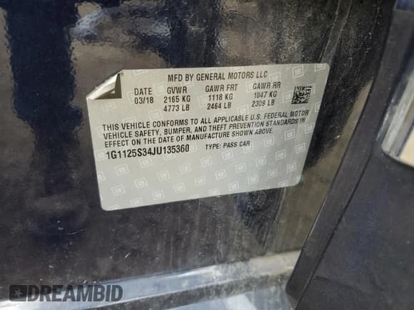 ✅ 2018 Chevrolet Impala Premier • VIN: 1G1125S34JU135360 • Лот: 66784004. Опубликован ранее на Copart с пробегом 74 492 миль. Бесплатный доступ к архиву аукционных продаж из США и подробный отчёт об истории автомобиля на DreamBid. Изображение 14.