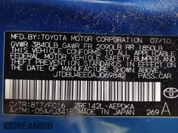 ✅ 2010 Toyota Corolla LE • VIN: JTDBU4EE0AJ069842 • Lot: 43591865. Listed on IAAI with 91,471 mi. Free auction sales archive from the USA and detailed vehicle history report at DreamBid. Image 9.