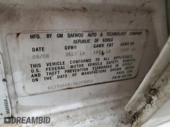 ✅ 2009 Chevrolet Aveo 2LT • VIN: KL1TG56E19B379933 • Лот: 42418505. Опубликован ранее на Copart с пробегом 170 736 миль. Бесплатный доступ к архиву аукционных продаж из США и подробный отчёт об истории автомобиля на DreamBid. Изображение 13.