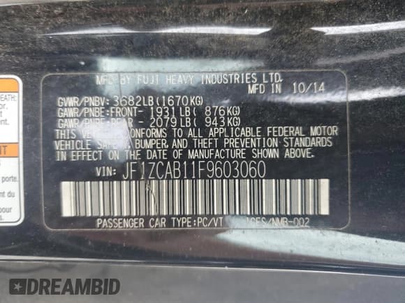 ✅ 2015 Subaru BRZ Premium • VIN: JF1ZCAB11F9603060 • Lot: 72843504. Wystawiony na Copart z przebiegiem 155 874 mil. Bezpłatny archiwum sprzedaży aukcyjnych z USA i szczegółowy raport historii pojazdu na DreamBid. Zdjęcie 14.