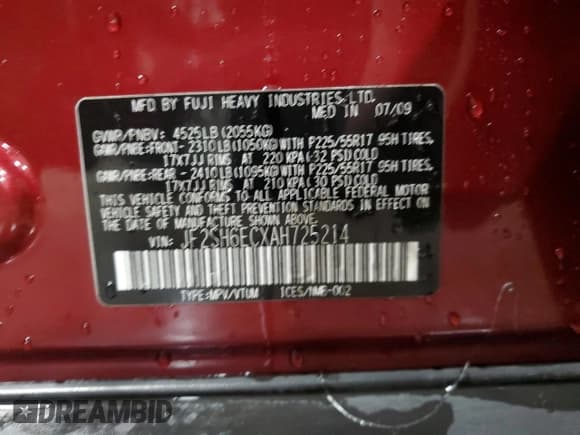 ✅ 2010 Subaru Forester XT Premium • VIN: JF2SH6ECXAH725214 • Lot: 81988964. Listed on Copart with 58,119 mi. Free auction sales archive from the USA and detailed vehicle history report at DreamBid. Image 13.