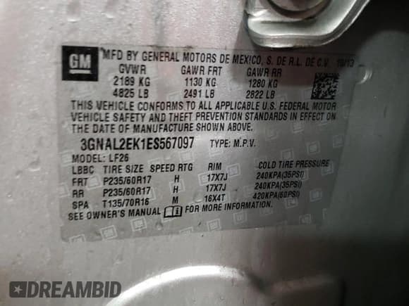 ✅ 2014 Chevrolet Captiva Sport LS • VIN: 3GNAL2EK1ES567097 • Lot: 88095045. Wystawiony na Copart z przebiegiem 87 623 mil. Bezpłatny archiwum sprzedaży aukcyjnych z USA i szczegółowy raport historii pojazdu na DreamBid. Zdjęcie 12.