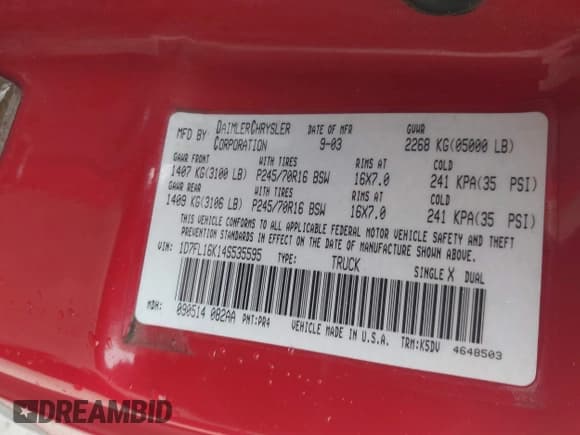 ✅ 2004 Dodge Dakota • VIN: 1D7FL16K14S535595 • Lot: 41553641. Wystawiony na IAAI z przebiegiem 110 223 mil. Bezpłatny archiwum sprzedaży aukcyjnych z USA i szczegółowy raport historii pojazdu na DreamBid. Zdjęcie 9.