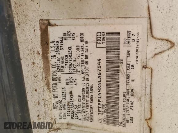 ✅ 1992 Ford F-150 • VIN: 1FTEF14HXNLA67544 • Лот: 75958024. Опубликован ранее на Copart с пробегом Не указан. Бесплатный доступ к архиву аукционных продаж из США и подробный отчёт об истории автомобиля на DreamBid. Изображение 12.