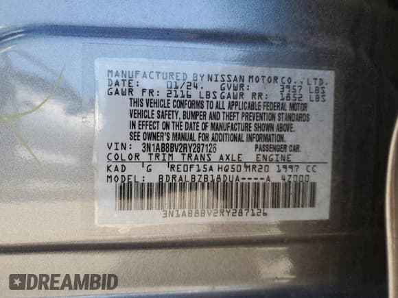 ✅ 2024 Nissan Sentra S • VIN: 3N1AB8BV2RY287126 • Лот: 91185275. Опубликован ранее на Copart с пробегом 59 973 миль. Бесплатный доступ к архиву аукционных продаж из США и подробный отчёт об истории автомобиля на DreamBid. Изображение 13.