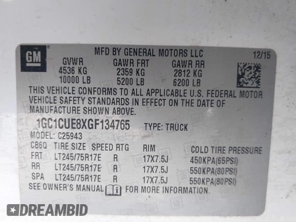 ✅ 2016 Chevrolet Silverado 2500HD Work Truck • VIN: 1GC1CUE8XGF134765 • Lot: 42848124. Listed on IAAI with 234,292 mi. Free auction sales archive from the USA and detailed vehicle history report at DreamBid. Image 9.