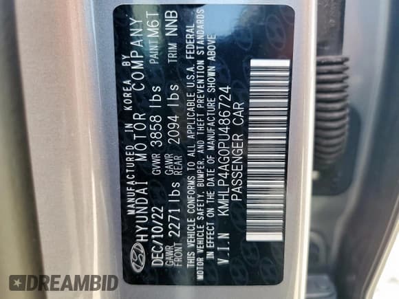 ✅ 2023 Hyundai Elantra Limited • VIN: KMHLP4AG0PU486724 • Lot: 80893845. Wystawiony na Copart z przebiegiem 32 987 mil. Bezpłatny archiwum sprzedaży aukcyjnych z USA i szczegółowy raport historii pojazdu na DreamBid. Zdjęcie 12.