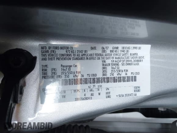 ✅ 2017 Ford Focus SE • VIN: 1FADP3F28HL308881 • Lot: 43845726. Listed on IAAI with 84,931 mi. Free auction sales archive from the USA and detailed vehicle history report at DreamBid. Image 9.