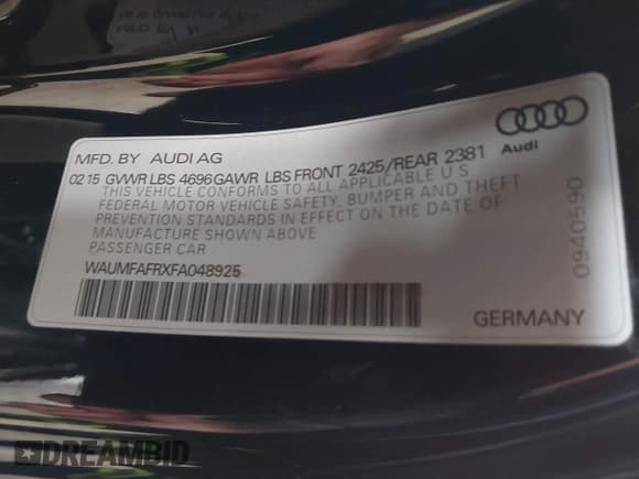 ✅ 2015 Audi A5 Premium Plus • VIN: WAUMFAFRXFA048925 • Лот: 42917717. Опубликован ранее на IAAI с пробегом 61 795 миль. Бесплатный доступ к архиву аукционных продаж из США и подробный отчёт об истории автомобиля на DreamBid. Изображение 9.